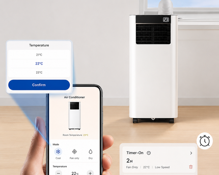Climatiseur Mobile 7000 BTU (+ 20m²) 3-en-1 Écoénergétique Climatiseur Portable, Kit Fenêtre Inclus, Contrôle Via Appli Télécommande, Silencieux 48 dB, Minuterie 24 H, Idéal Pour Pièces Jusqu’à 20 m²